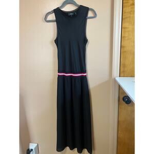 Theory Lewie Silk Combo Dress Womens M Black Striped Waistband Midi J1202601